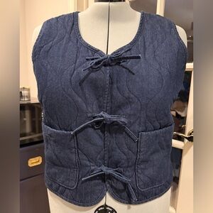 Simply Be Denim Quilted Vest Bow Tie Front 16w plus
